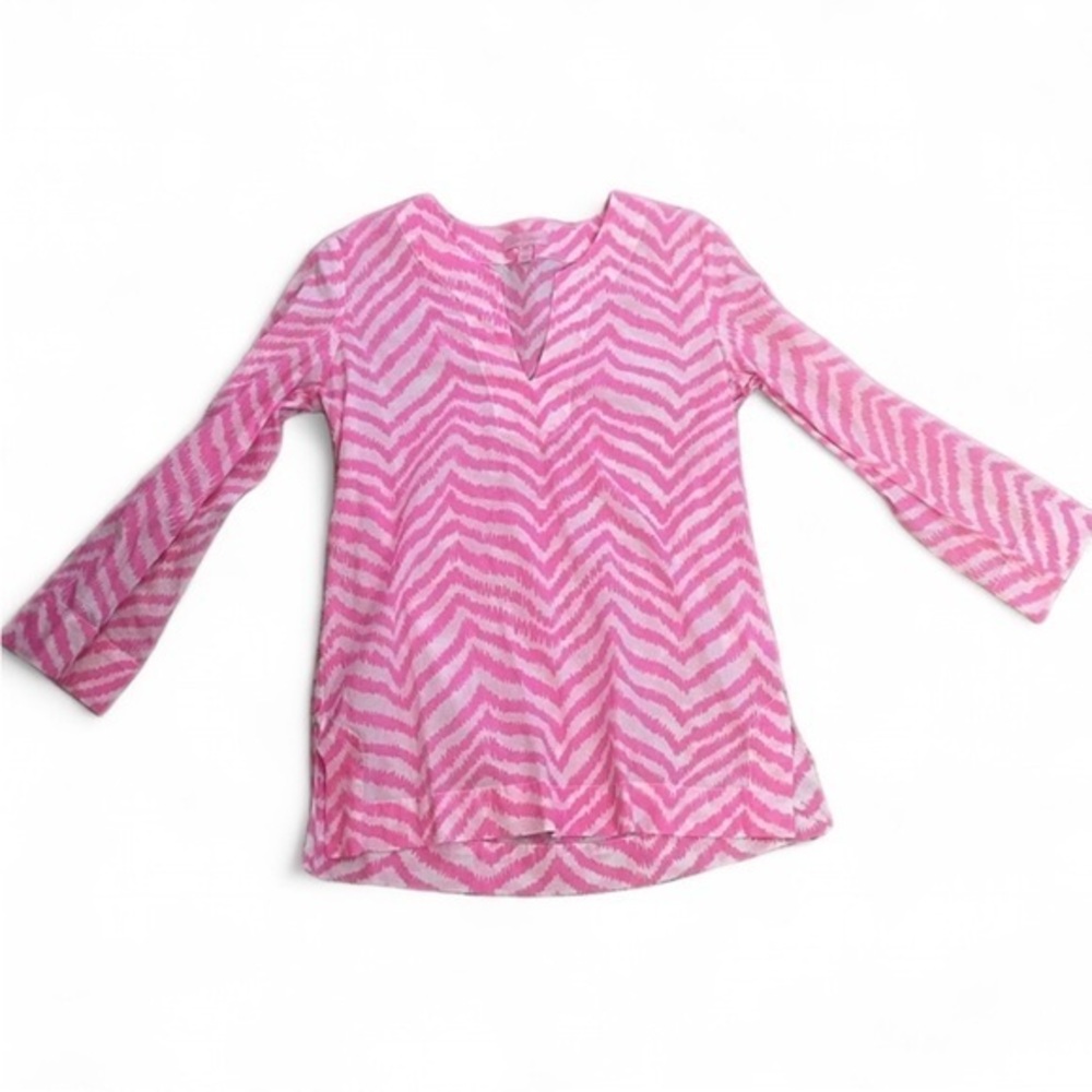Lilly Pulitzer Amelia Island Tunic blouse. Size XXS. Pink and White.